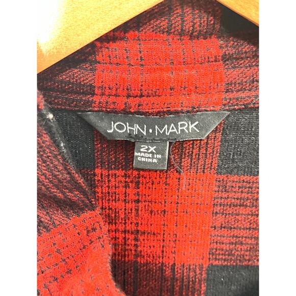 John Mark size 2X buffalo plaid sweater pockets red/black cabincore rustic - Picture 9 of 10